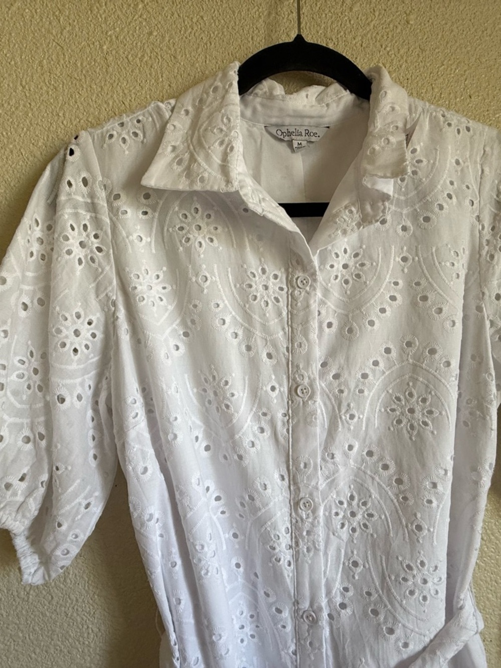 White Eyelet Tie-Waist Mini Dress - Picture 4 of 6